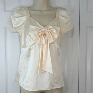Lafayette 148 New York Cream 100% Silk Blouse with Bow Side Zipper Size 2
